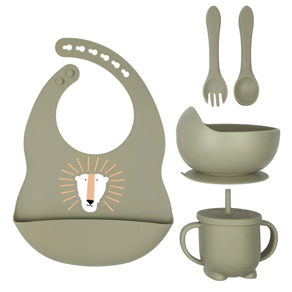 8pc Bebe Silicone Feeding Set Toddler Weaning Set Suction Bottom Infant Dining Tableware