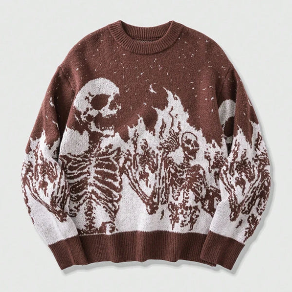 Custom Skull Jacquard Men'S Knitted Sweater 7GG Heavyweight Cotton Spandex Anti-Pilling