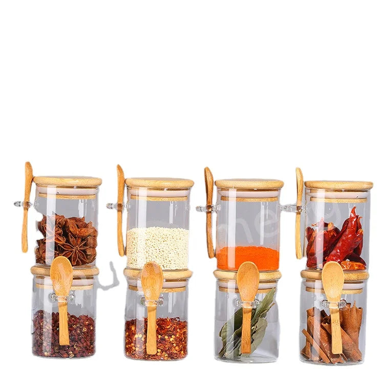 Customized 8pcs 180ml High Borosilicate Glass Sealed Bamboo Lid Storage Jar Sets