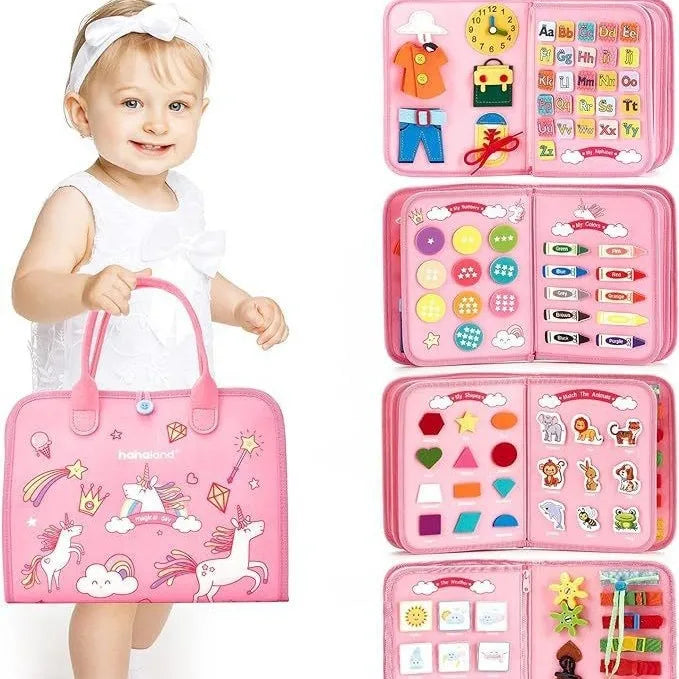 Felt Learning Board Pink Unisex Montessori Early Education Puzzle Busy Fabric 28x44cm