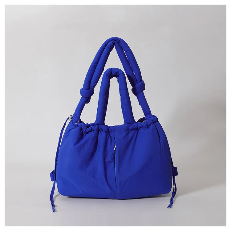 Waterproof Nylon Tote Bag Padded Handles Pillow Shape Foldable Shoulder Carry Handbag