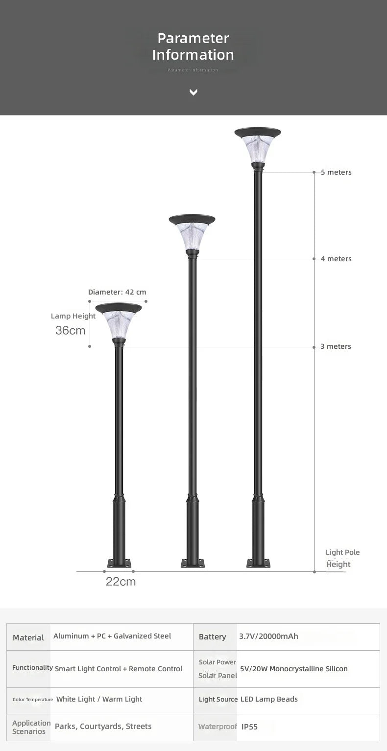 Outdoor Solar Post Light Waterproof LED Path Lighting Decorative Landscape Lamp