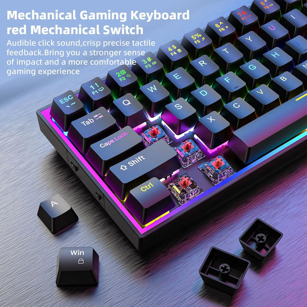 Tri-Mode 61 Keys Compact Wireless Mechanical Keyboard RGB Backlit USB 3.0 Rechargeable