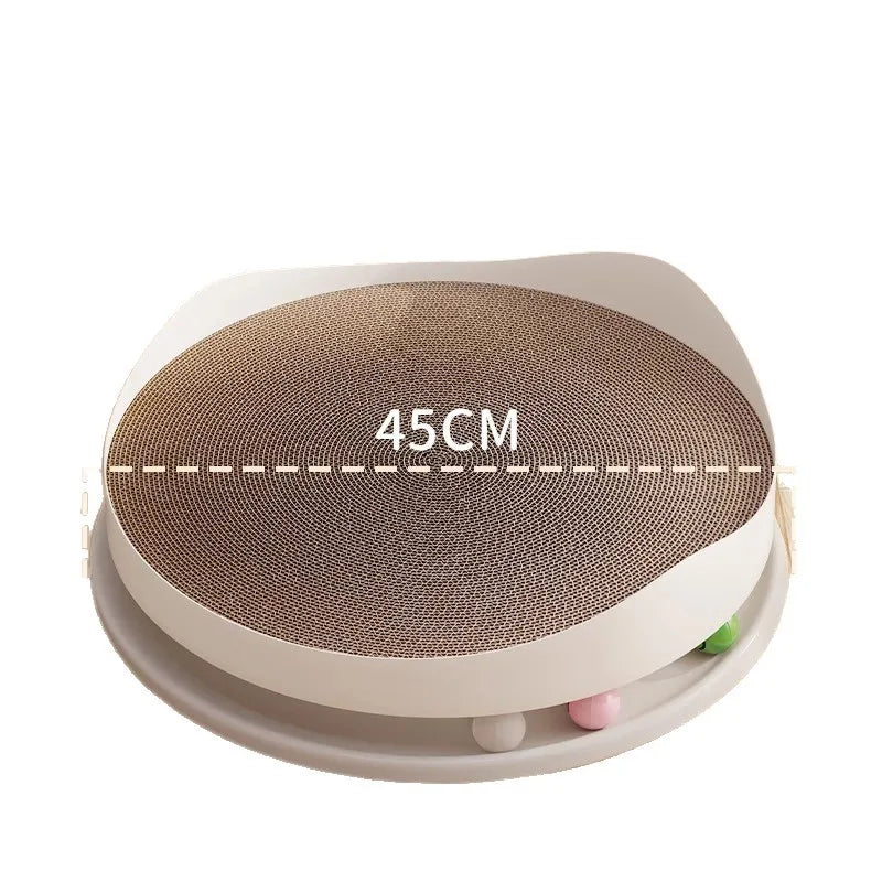 Interactive Cat Scratching Board Oval Cardboard Scratcher With Feather Wand Turntable Toy