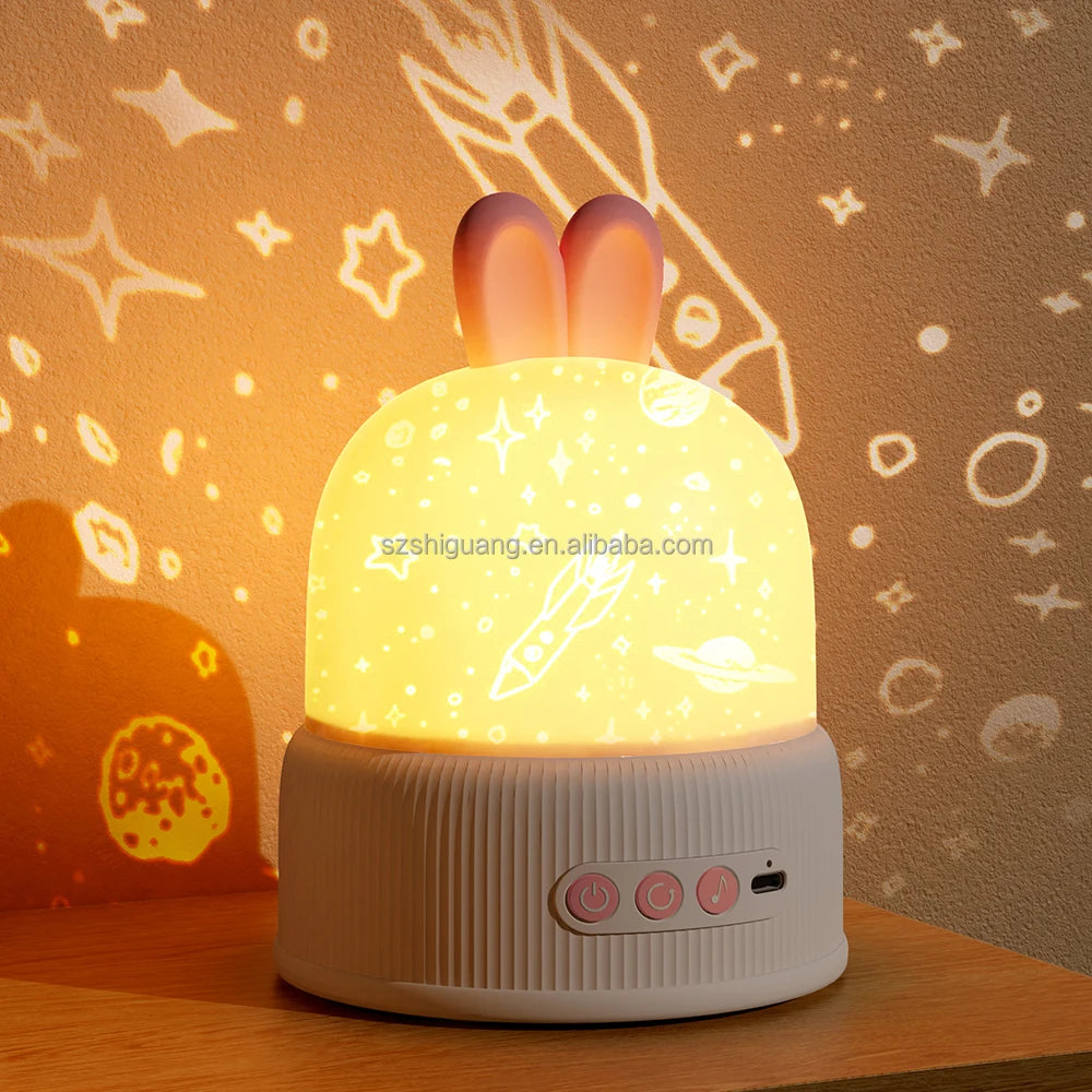 Bluelight Rabbit Shaped Baby Gift Set Starry Star Projector Night Light Bunny Music Box