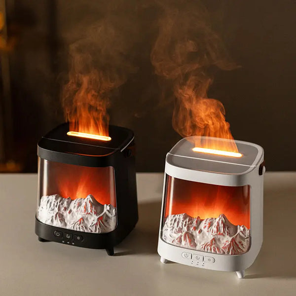 Realistic Flame Essential Oil Diffuser with LED Light, Black or White