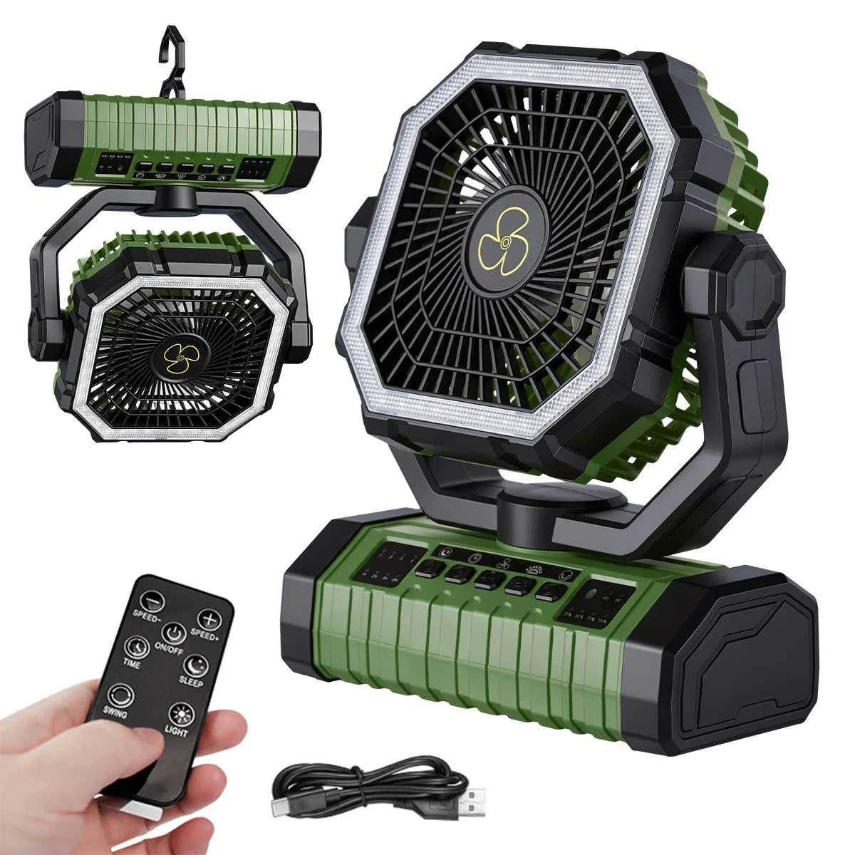 Outdoor Camping Fan Electric Long Battery Life Rechargeable Oscillating Silent 20000mAh