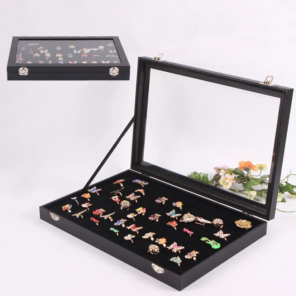 Custom Jewelry Organizer Boxes Display Travel Jewelry Case Portable Velvet Glass Cover