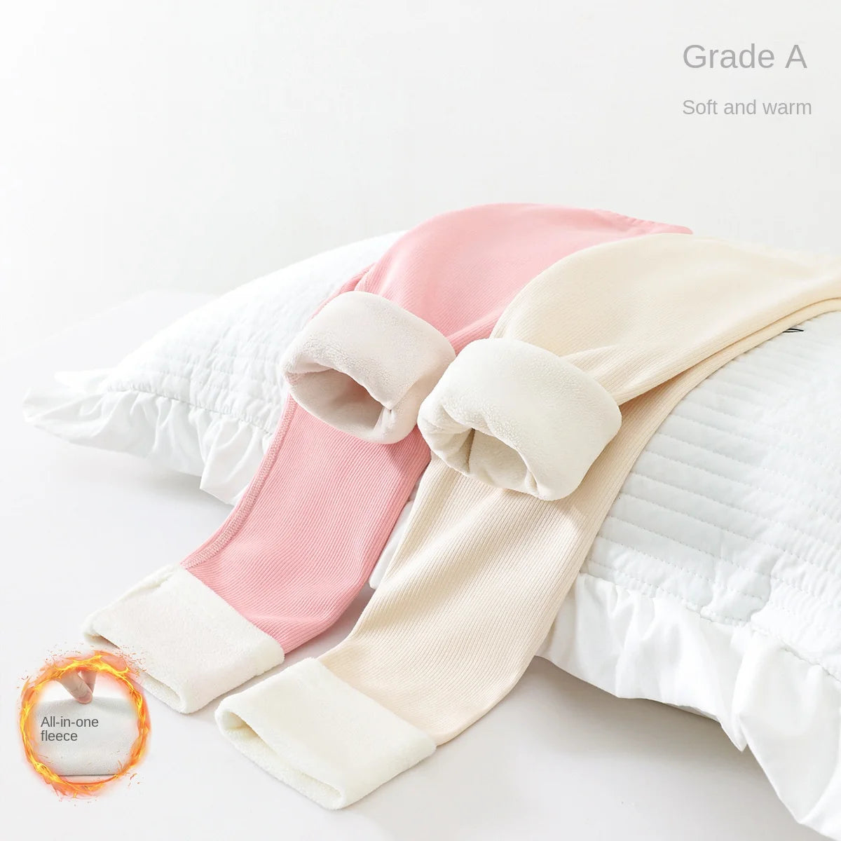 Stylish Cute Girls' Autumn/Winter Fleece-Lined Elastic Waist Leggings & Solid Color Kids'