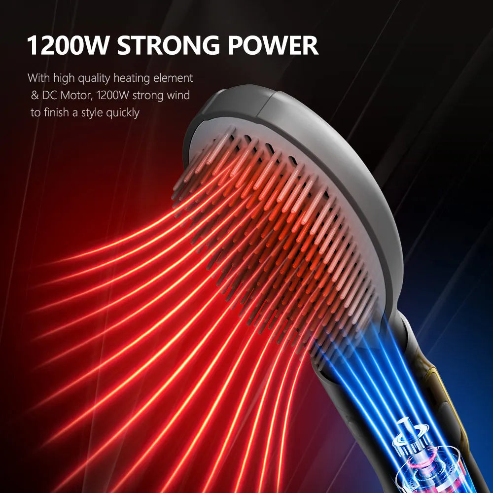 1200W Fast Heating LED Electric Hot Air Brush Styler One-Step Detangle Blow Dryer