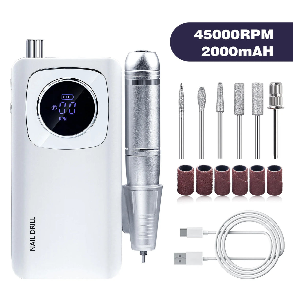 Rechargeable Portable Electric Nail Drill Machine 45000RPM Professional Nail Polisher