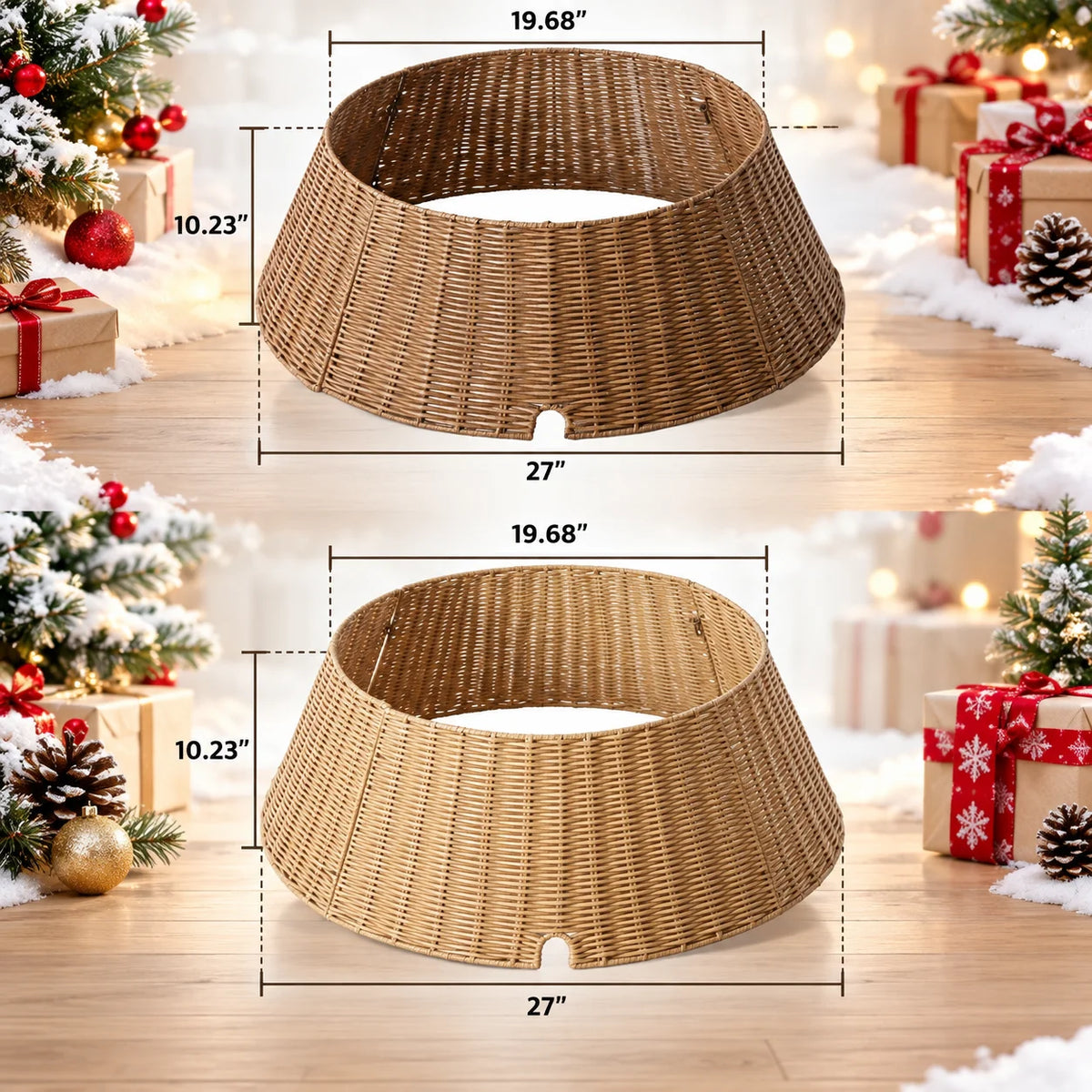 27 Inch Wood Classic Christmas Tree Collar for 7.5ft Artificial Trees Handcrafted Rustic