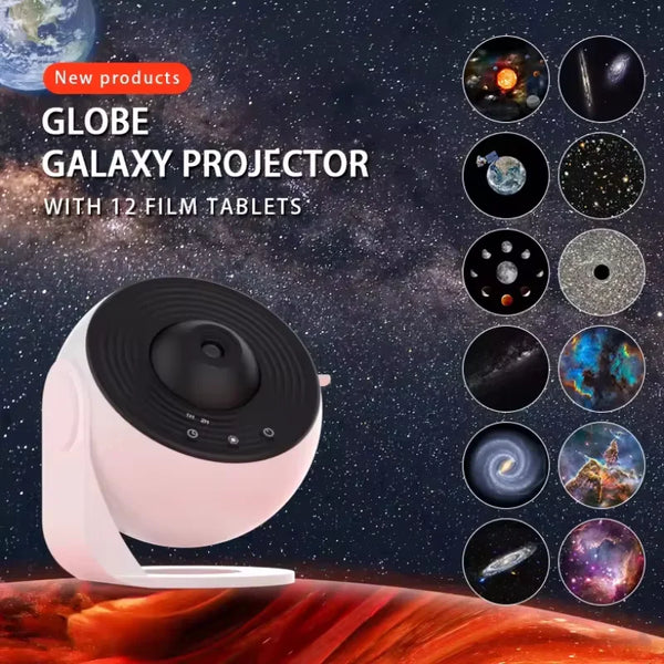 Globe Galaxy Star Projector with 12 HD Films, 360° Rotating Starry Sky Night Light