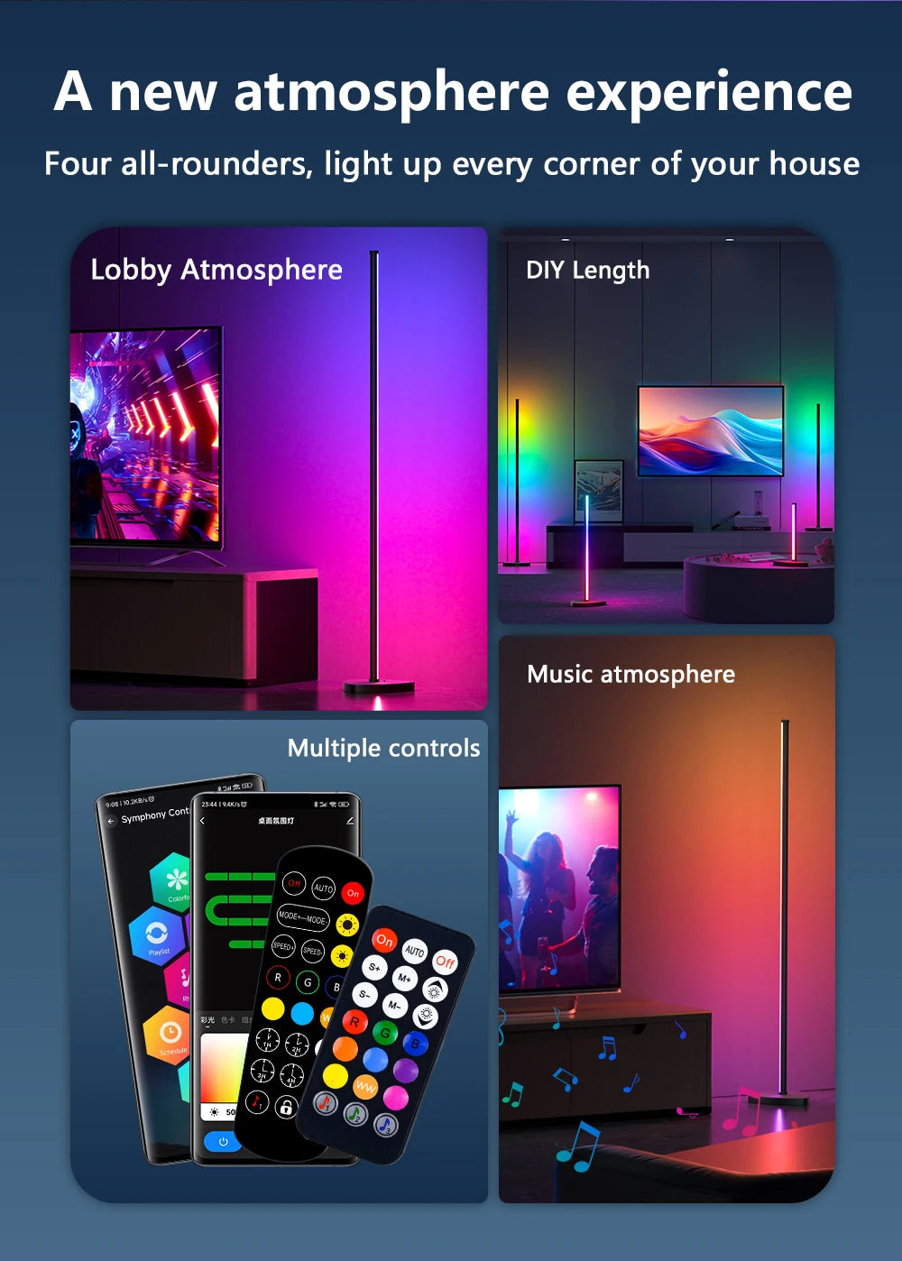 Nordic Standing Smart Led Reading & Floor Lamp Modern Design RGB Corner Floor Lamp Light