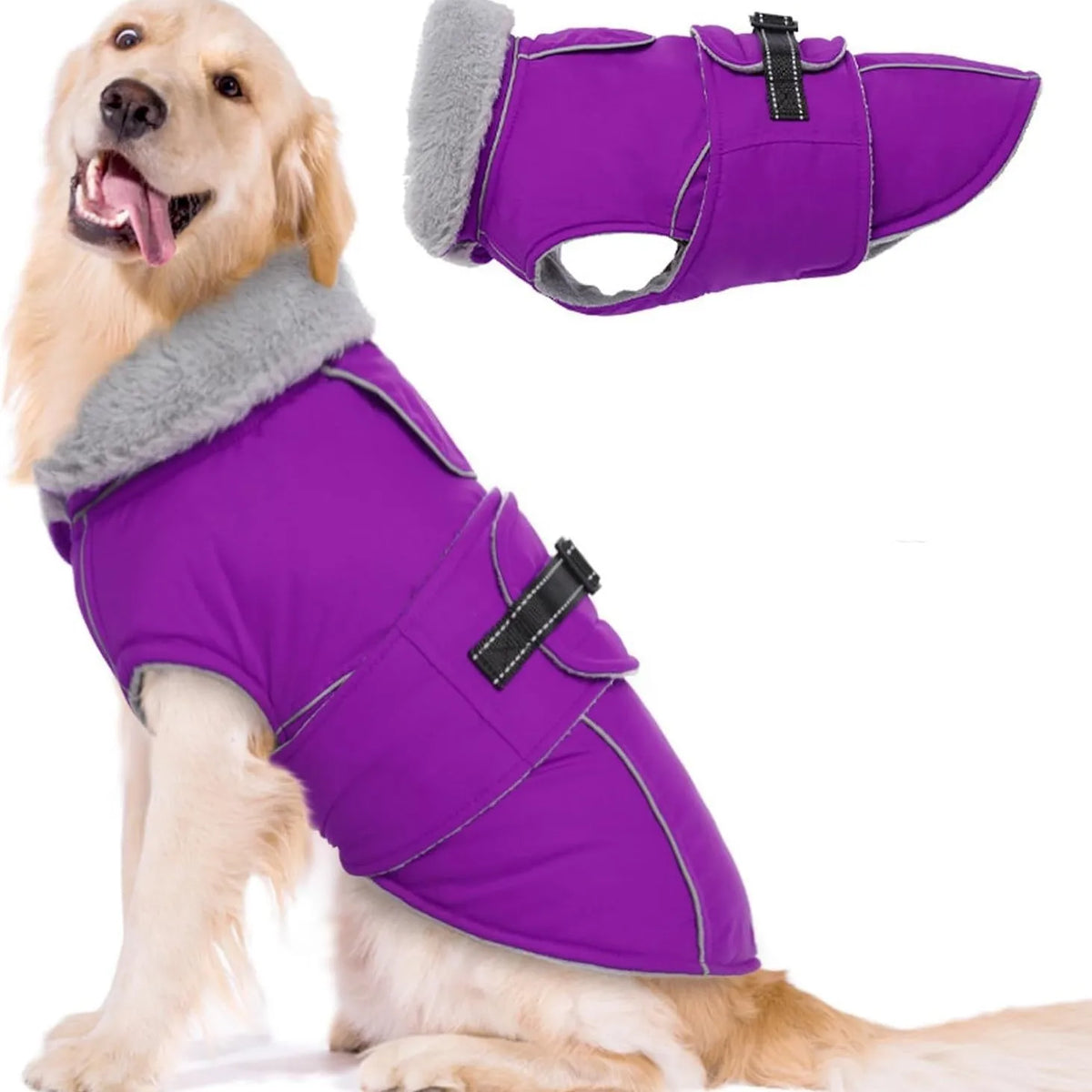 Winter Poly-Cotton Fleece-Lined Warm Dog Coat Windproof and Cold-Resistant with Fluffy