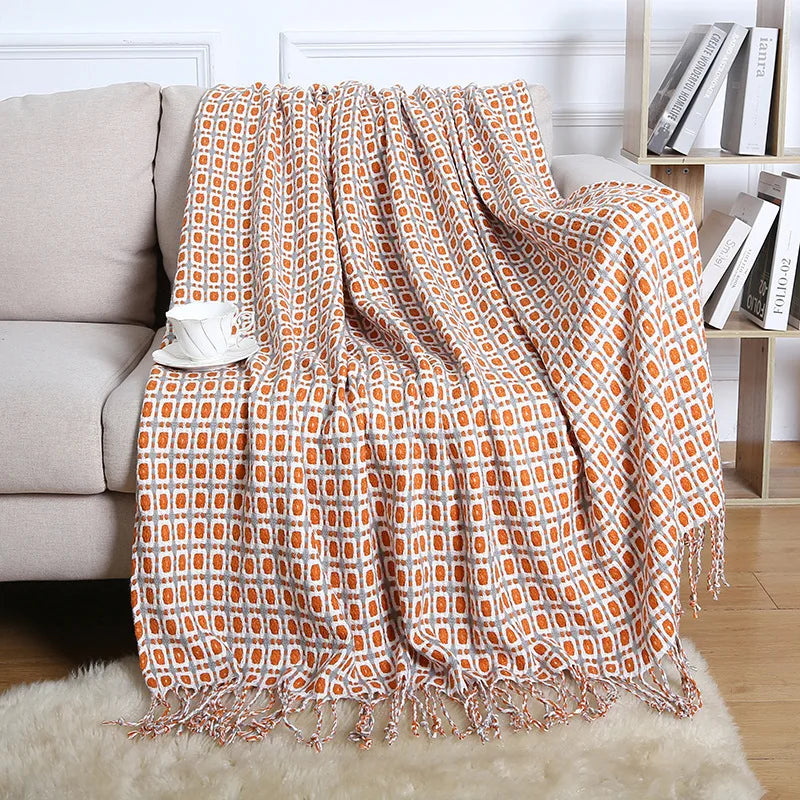 Chunky Knitted Blanket Sofa Throw Blanket With Tassels Weighted Blanket for Winter