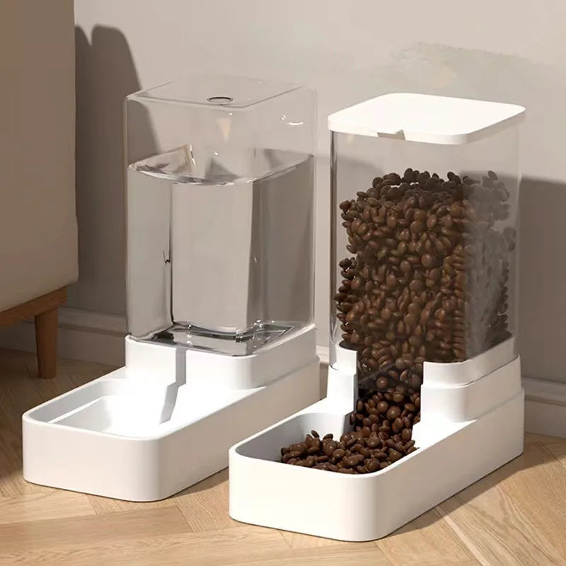 Automatic Dog Cat Feeder and Water Dispenser Set Gravity Pet Feeders Waterer Fountain