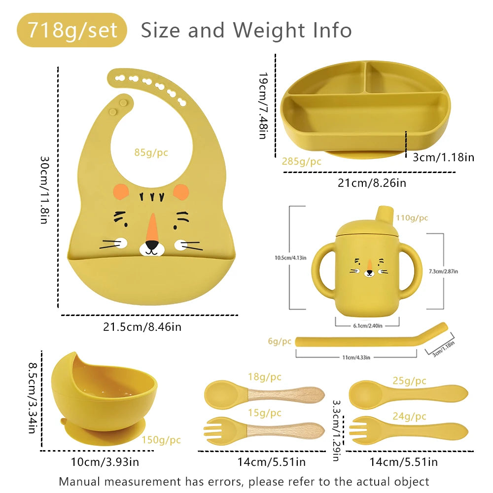8pc Bebe Silicone Feeding Set Toddler Weaning Set Suction Bottom Infant Dining Tableware