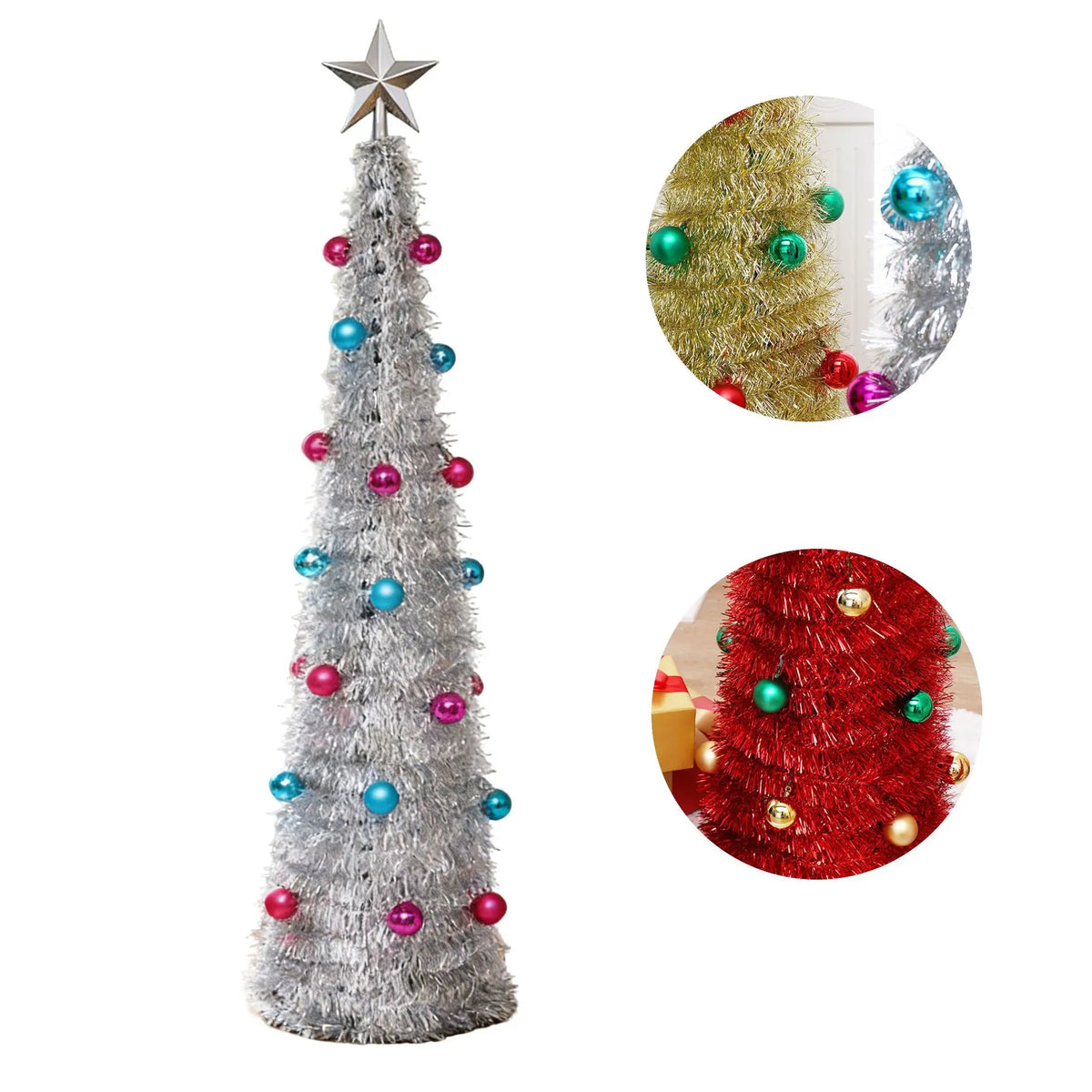 Colorful Sequins Folding Tops Foldable Christmas Tree with Mini Ball Artificial Ornaments