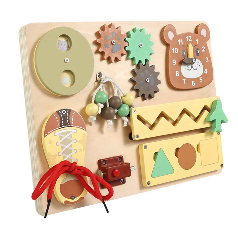 Qiaike Baby Wooden Busy Board Montessori Toys DIY Wood Accessories Sensory Activity