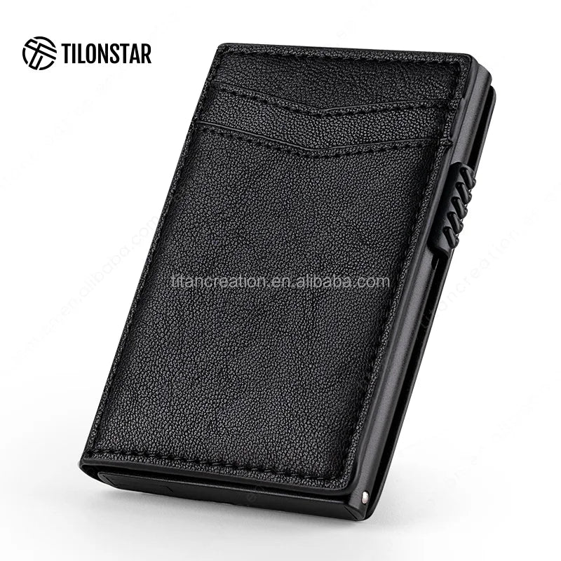 Hot Style Mini Card Sleeve Slim Minimalist Pop Up RFID Blocking Leather Business Credit