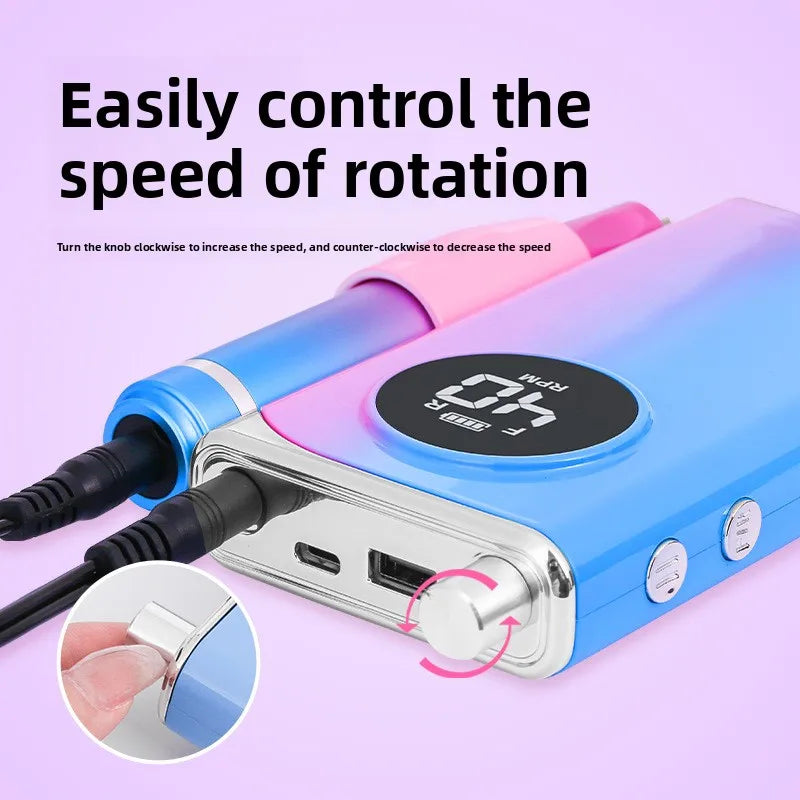 40000RPM Electric Nail Drill Machine 2600mAh Type-C 12H Runtime LCD Display F/R Aluminum