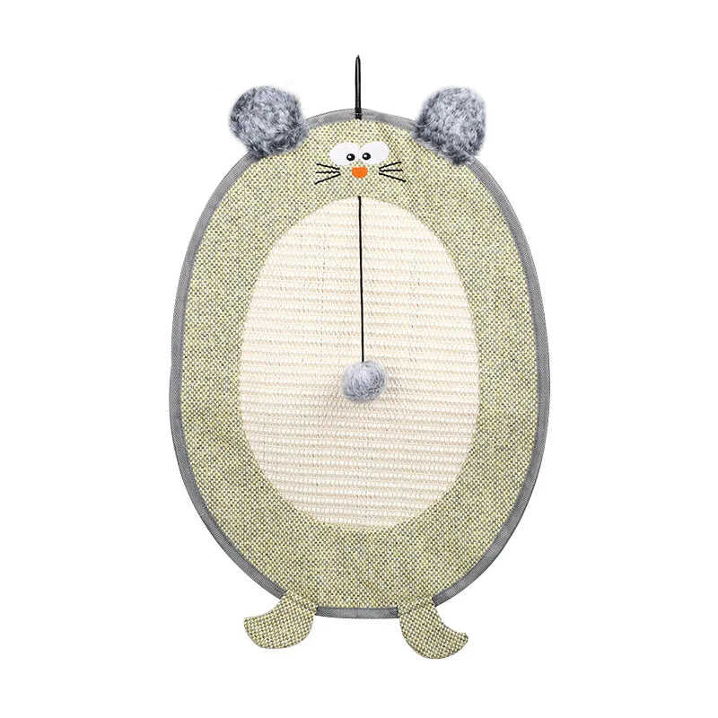 Cartoon Cat Shaped Sisal Cat Scratcher Mat Hanging Wall Mounted Cat Scratch Pad Natural