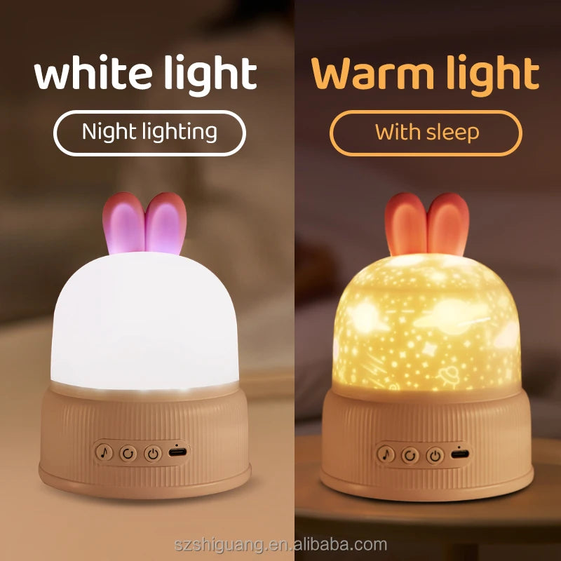 Bluelight Rabbit Shaped Baby Gift Set Starry Star Projector Night Light Bunny Music Box