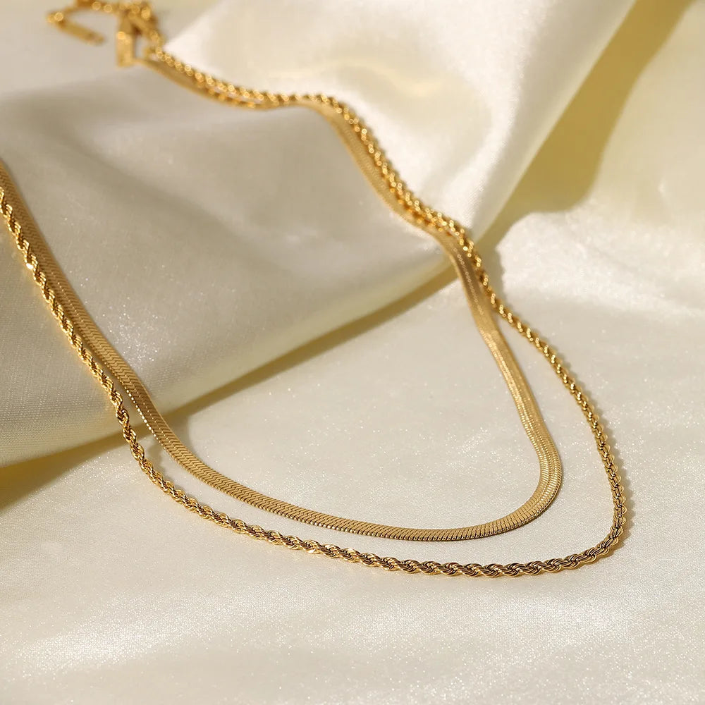 Hip Hop Link Chain 18K Gold Plated Stainless Steel Multi-Layer Twist Blade Snake Necklace