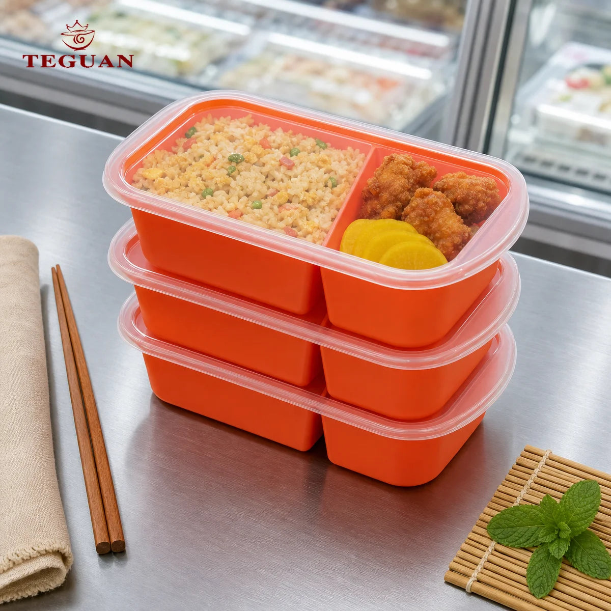 Custom Takeaway Rice Takeout Salad Meal Prep Grade PP Disposable Heatable 2 Compartments