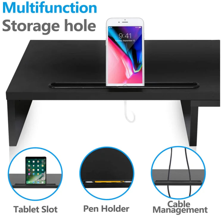 Wooden Computer Desktop Desk Organizer Laptop Stand Length Angle Adjustable Monitor Riser