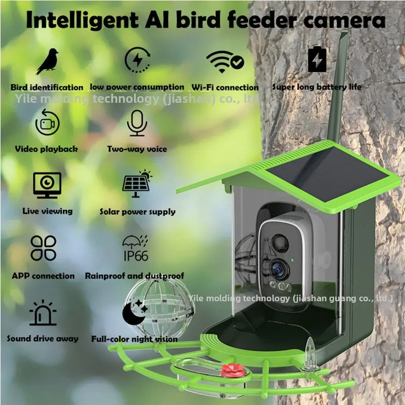 2K HD Camera Solar-Powered Automatic Bird Feeder Outdoor Waterproof AI Recognition Smart