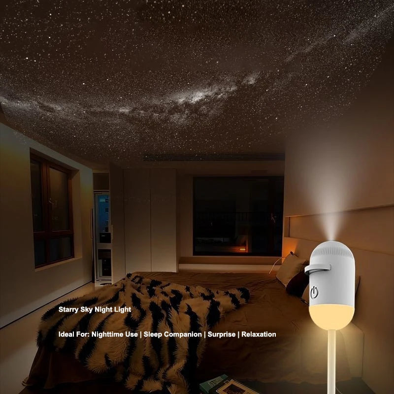 Projector Projection Night Light With RGB Starry Sky Feature USB Powered LED Warm White