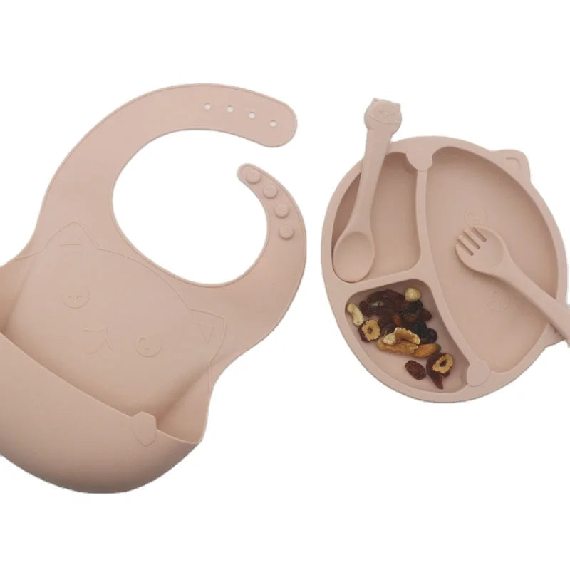 BPA Free Food-Grade Silicone Kids Dining Tableware Silicone Suction Baby Feeding Set
