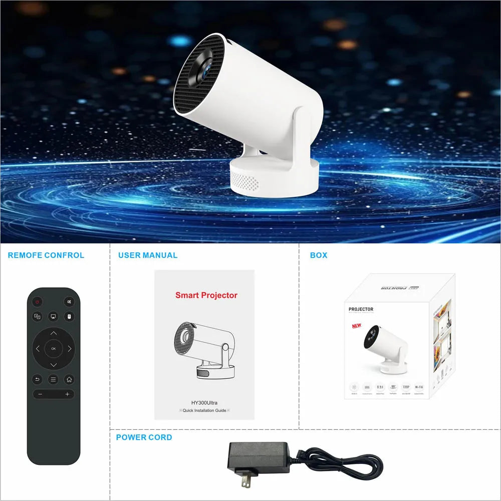 Smart Mini Projector with 1080p Support, LCD Home Media Projector, White