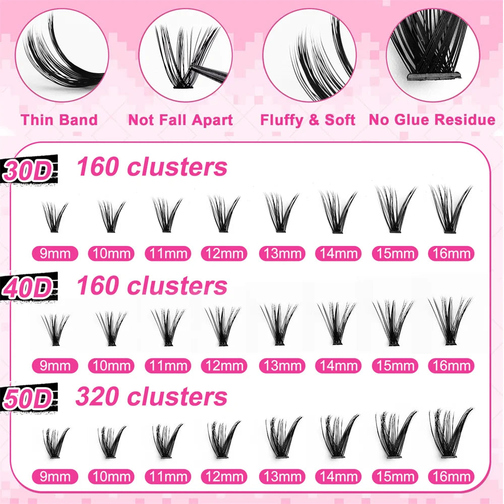Cluster Lashes Individual Eyelashes DIY Segment Lashes Cluster Kit With Bond and Seal