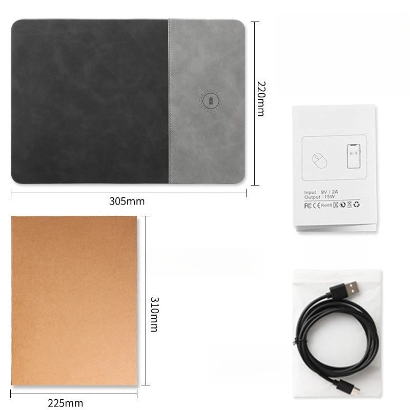 15W Fast Wireless Charging Mouse Pad, Small PU Leather Non-Slip Desk Mat with for Office