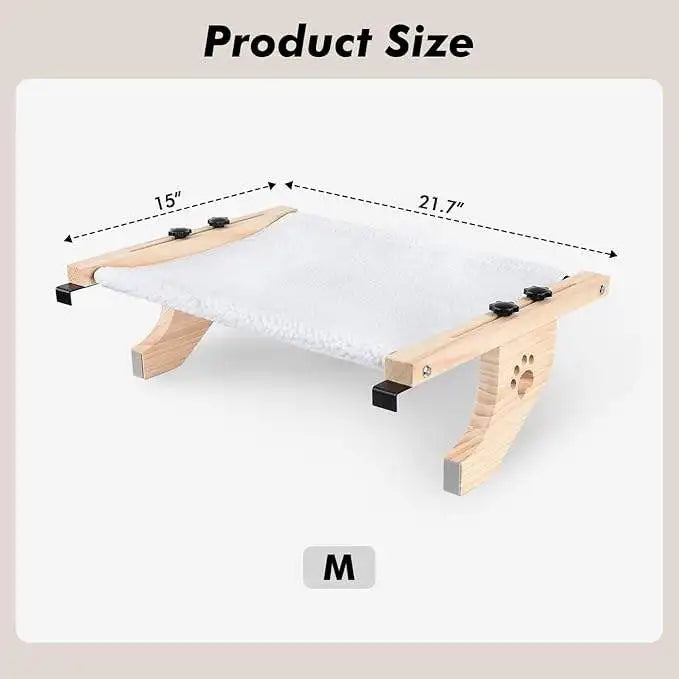 Adjustable Elevated Modern Cat Hammock Window Perch Wooden Frame Pet Bed Carton Packed