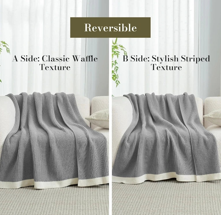 100% Cotton Knit Chunky Blanket Lightweight Breathable Cozy Summer Blankets for Bed