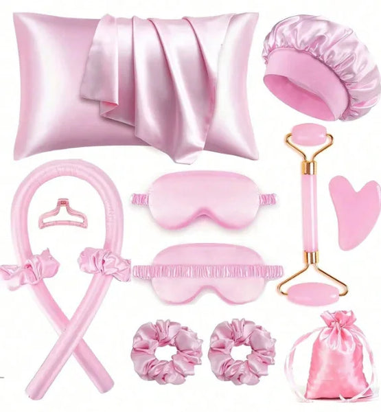12-Piece Set Heatless Hair Curler Silk Hair Roller Waves Curling Rod Headband Scrunchie