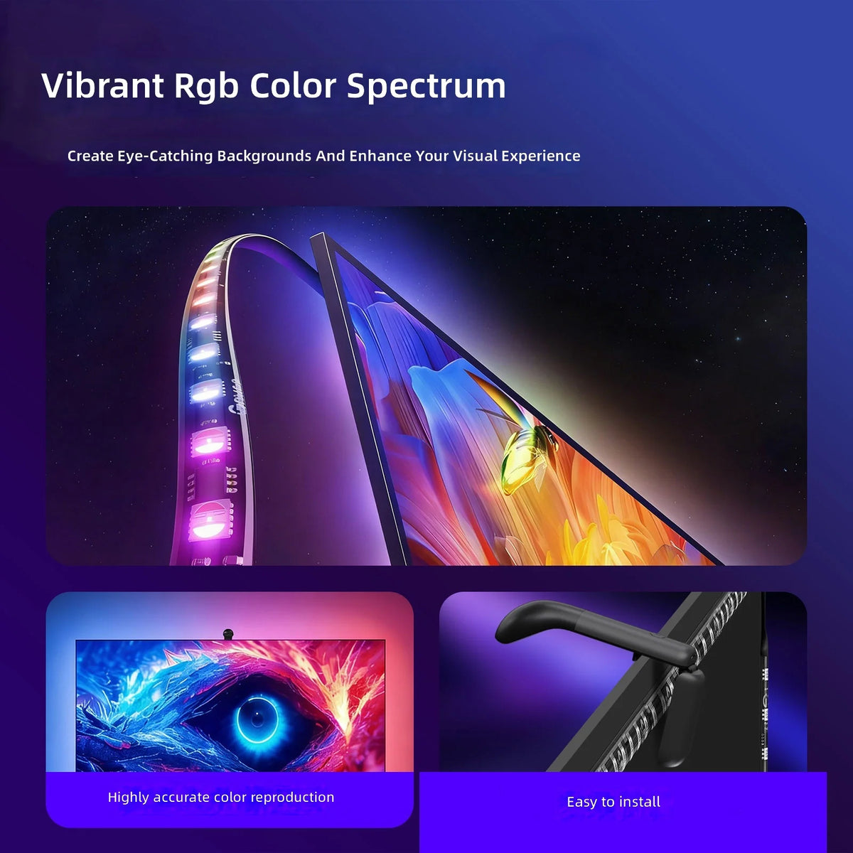 Smart TV Plastic LED Backlight Strip Camera Sync Music Color-Changing Ambient Light