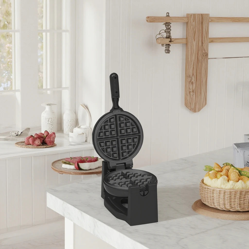 Electric Household Mini Waffle Maker with Rotating Rotary Feature Non-Stick Coating