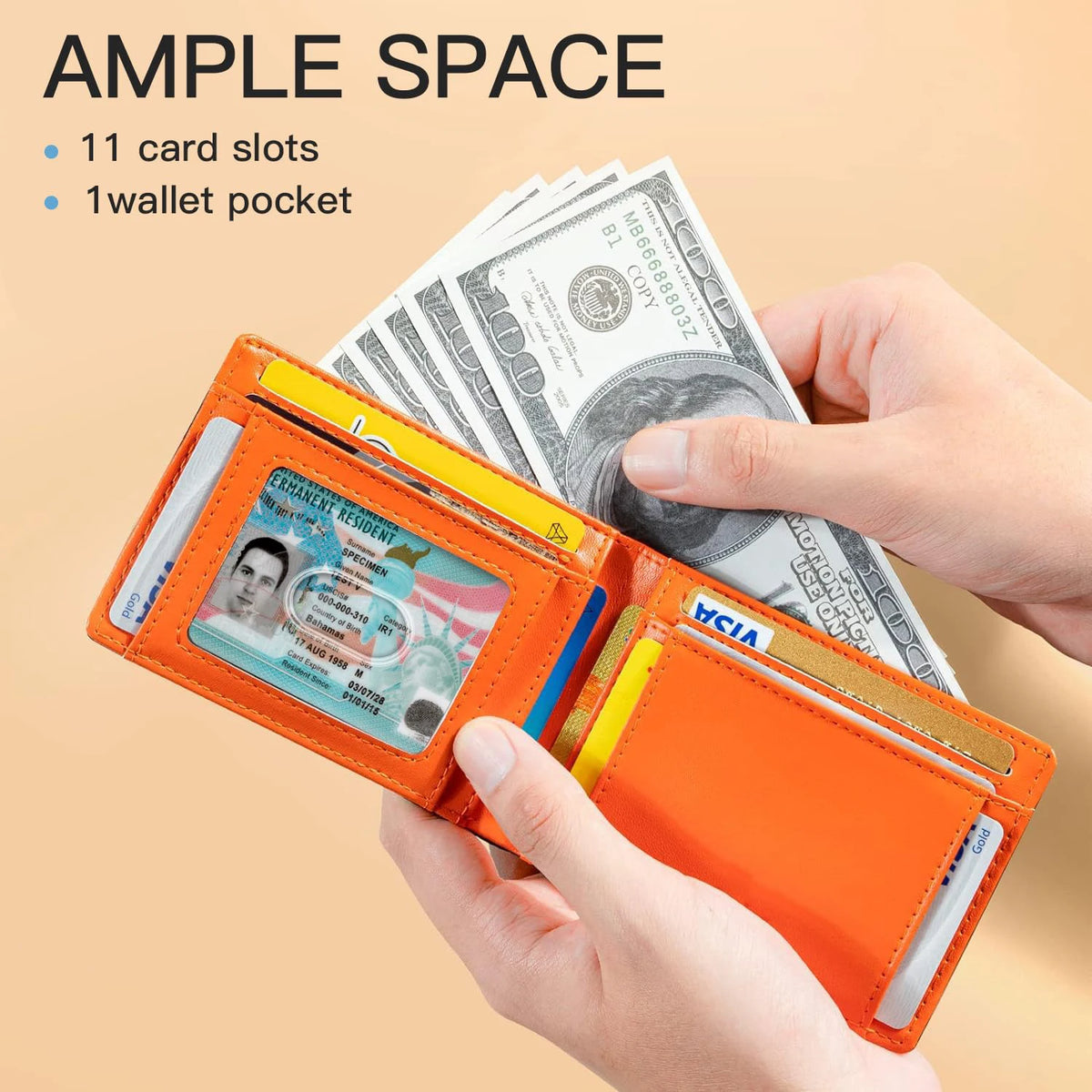 Minimalist Carbon Fiber Leather Bifold Mens Wallet Slim RFID Blocking Credit Card Holder