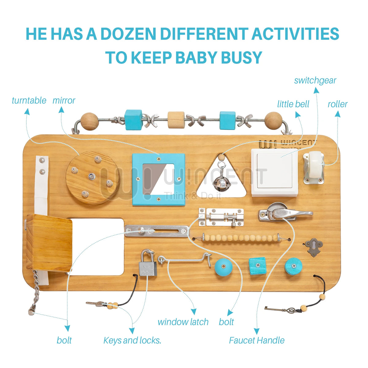 Wooden Busy Board Montessori Educational Toddler Activity Board with Locks Latches Fine