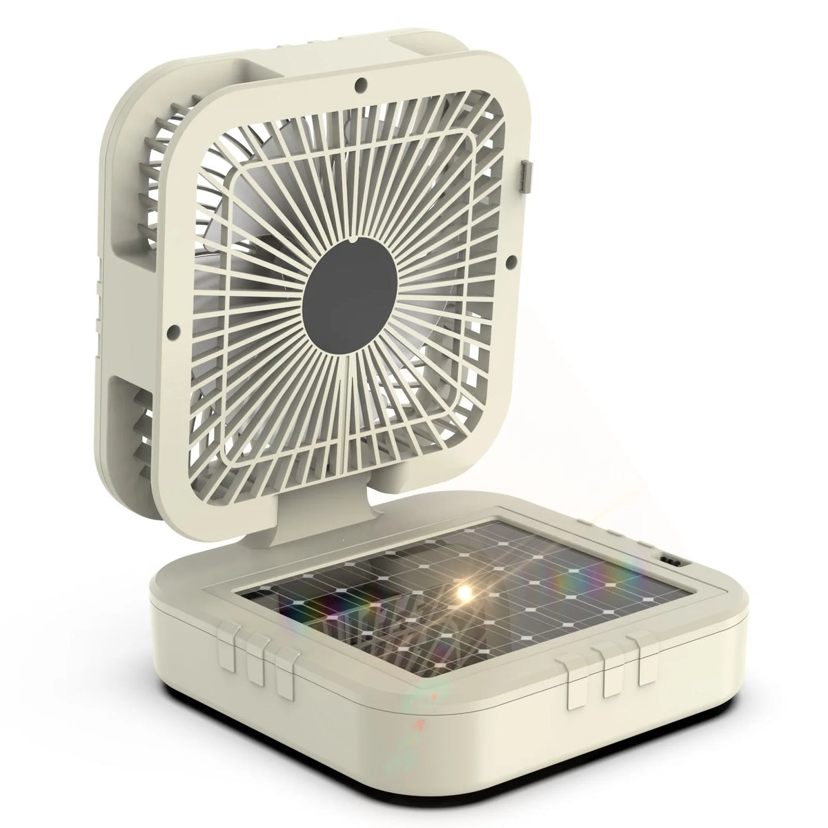 4-Speed Oscillating Camping Fan Foldable Auto Swivel Solar Fan with LED &Power Bank