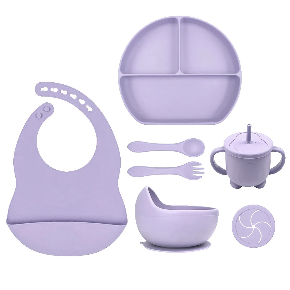 8pc Bebe Silicone Feeding Set Toddler Weaning Set Suction Bottom Infant Dining Tableware