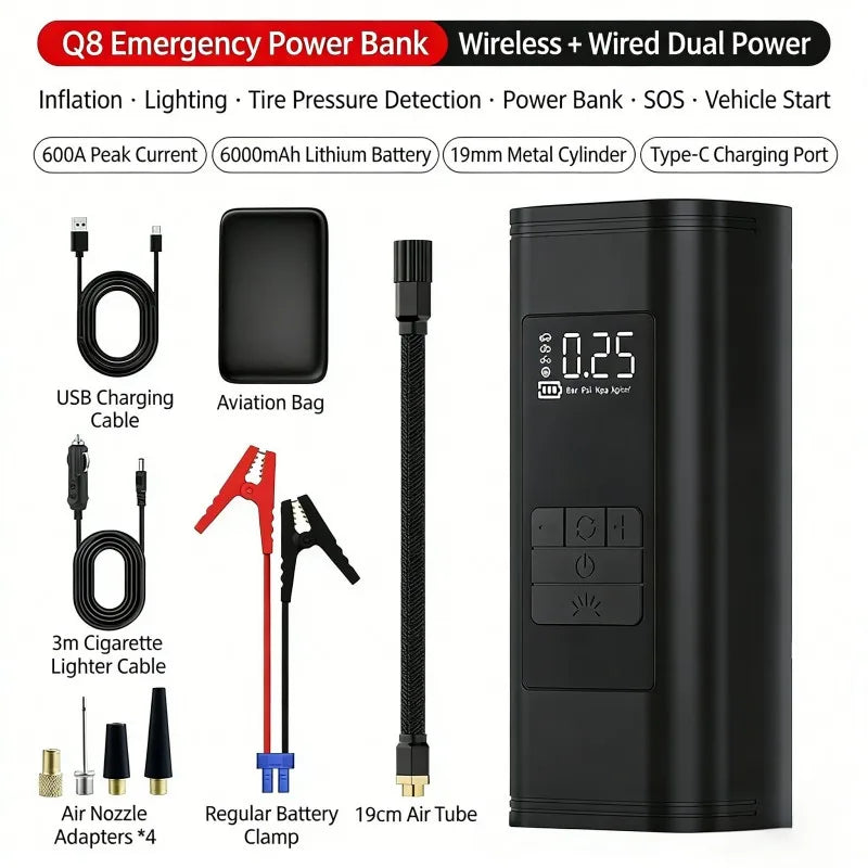 Portable 12V Car Tire Inflator ABS Material LED Display Tire Pressure Monitor