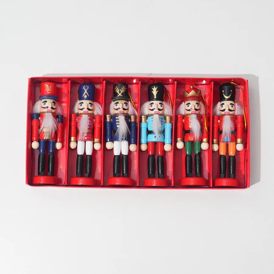 Wooden Nutcracker Soldier Figurine Set 6Pcs 12.5cm Hanging Ornaments Christmas Holiday