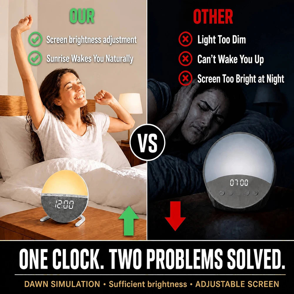 Wake Up Light Table Digital Sunrise Alarm Clock Bedside Smart Light Custom Sleep Dimmable