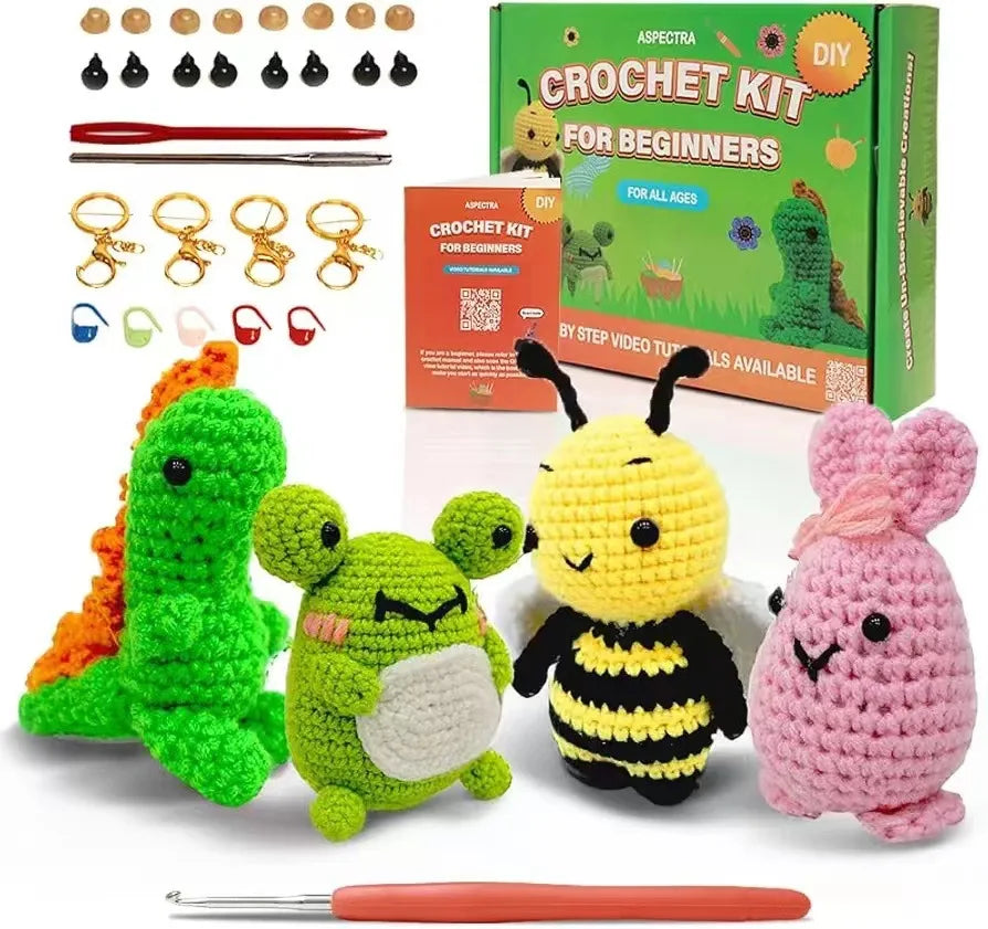 Crochet Kit for Beginners-DIY Craft Animal Patterns Step-By-Step Videos Yarn Crochet